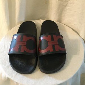 Salvatore Ferragamo Black and Red Slide Sandals